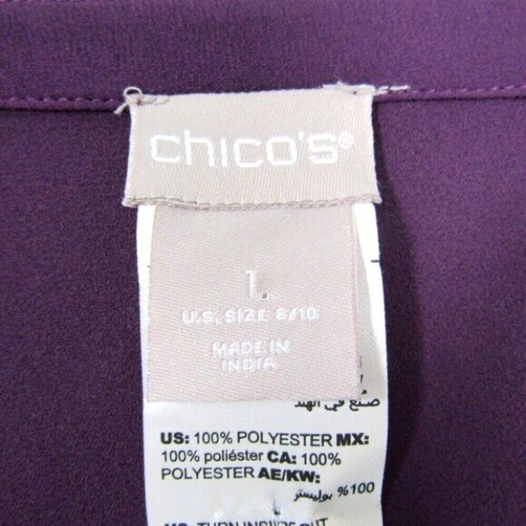 Chicos Purple Embroidered Floral Tassel Tie Front Top Size M 1 Long Sleeve - Picture 7 of 10